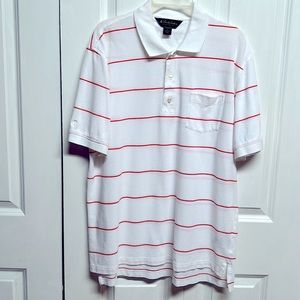 Brooks Brothers White Red Strip Pocket Performance Polo Short Sleeve Size L